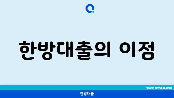 한방대출의 이점