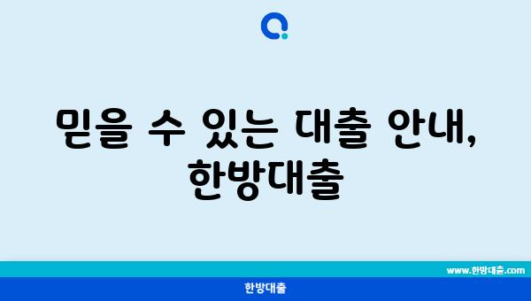 믿을 수 있는 대출 안내, 한방대출