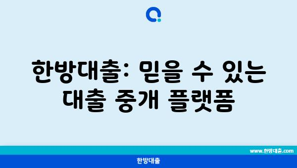 한방대출: 믿을 수 있는 대출 중개 플랫폼