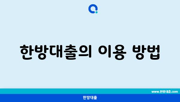 한방대출의 이용 방법