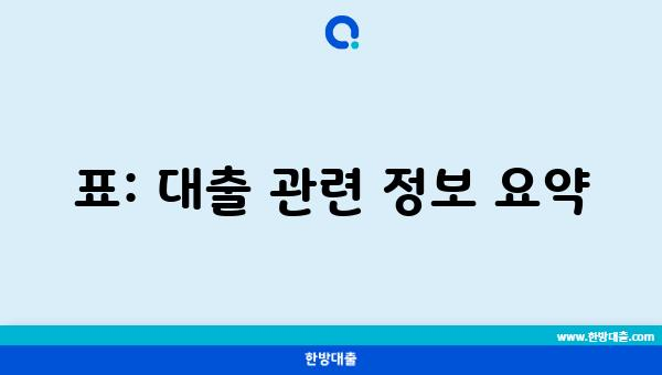 표: 대출 관련 정보 요약