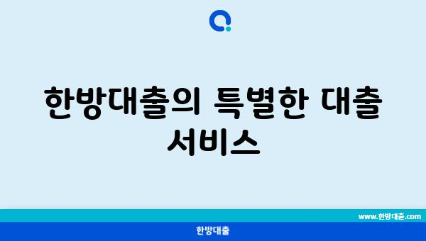 한방대출의 특별한 대출 서비스