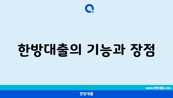 한방대출의 기능과 장점