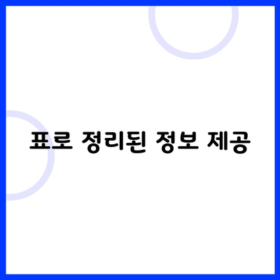 표로 정리된 정보 제공