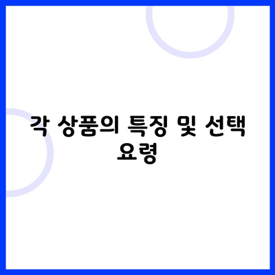 각 상품의 특징 및 선택 요령