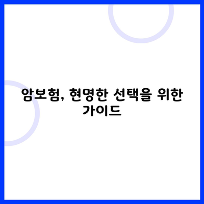 암보험, 현명한 선택을 위한 가이드