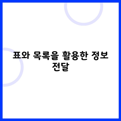 표와 목록을 활용한 정보 전달